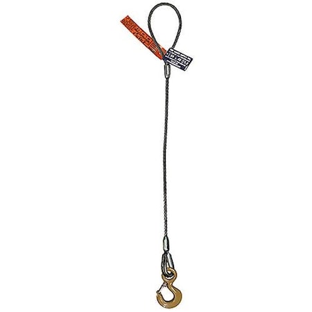 Hsi Sngl Leg Wire Rope Slng, 1/4 in dia, 10ft L, Flemish Loop to Eye Hook, 0.65 Ton Capacity 105B1/4XEH-10